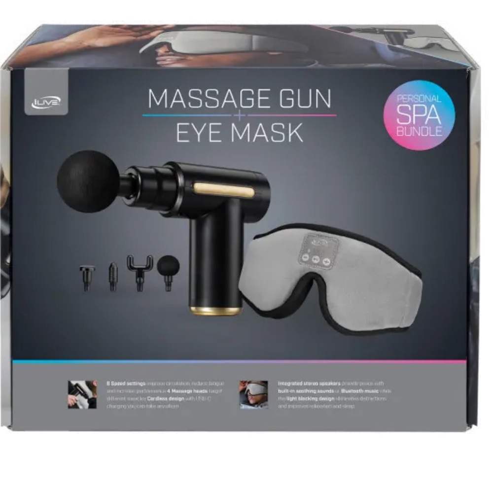 iLive Portable Cordless Massager 
and Eye Mask Bundle NIB